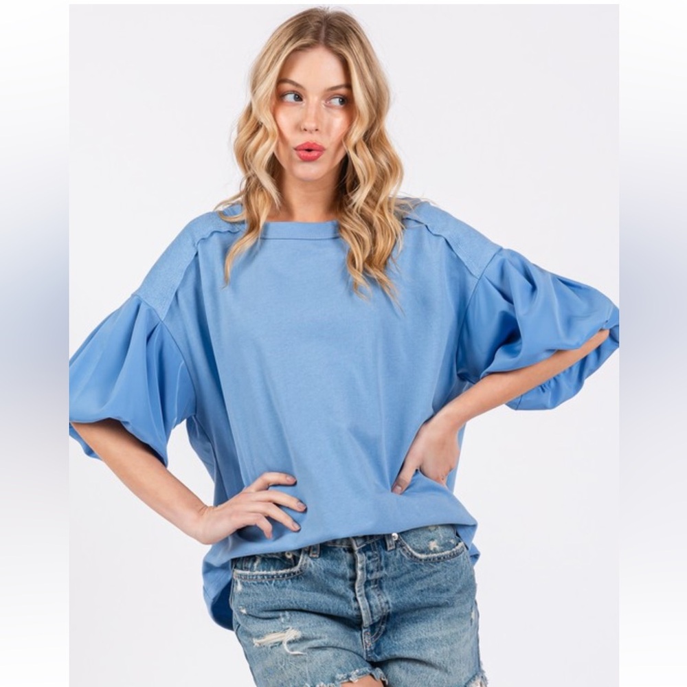 ✨RESTOCKED✨Fabulous Contrast Solid Balloon Sleeve Top